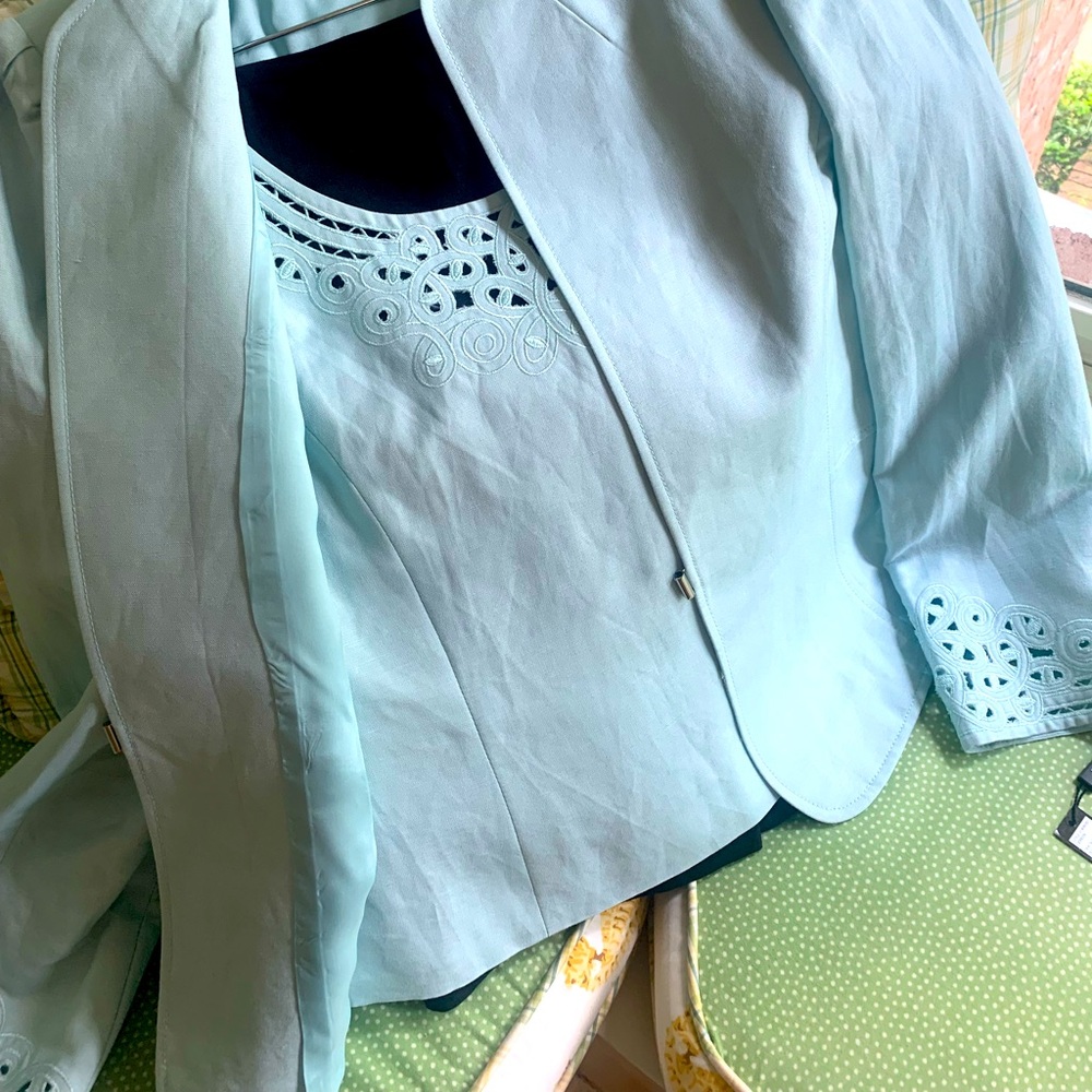 Tahari Arthur S. Levine dusty blue three-piece suit.  Size 12.  Brand new.